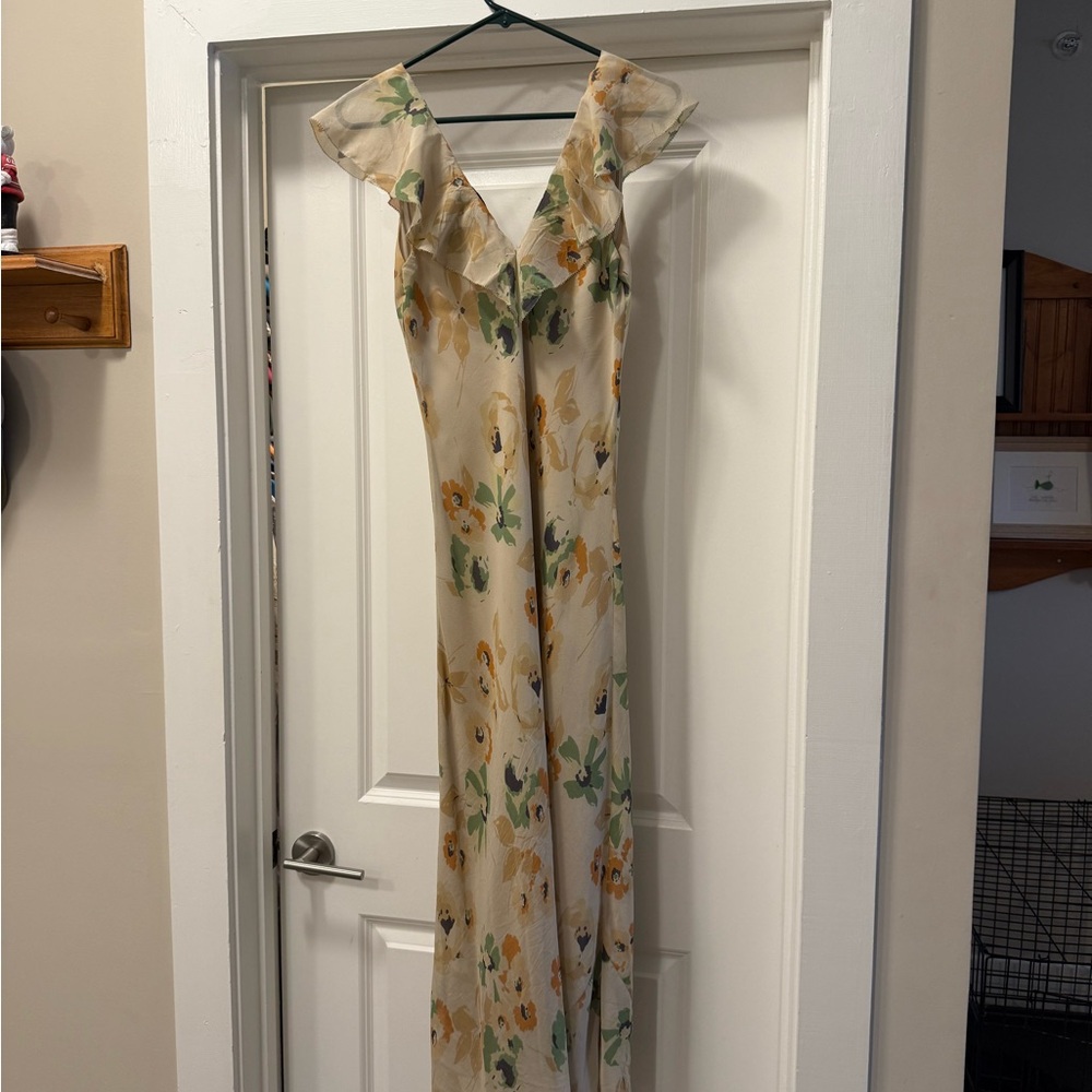 Ralph Lauren Cream Tan Sleeveless V-Neck Maxi Gown
